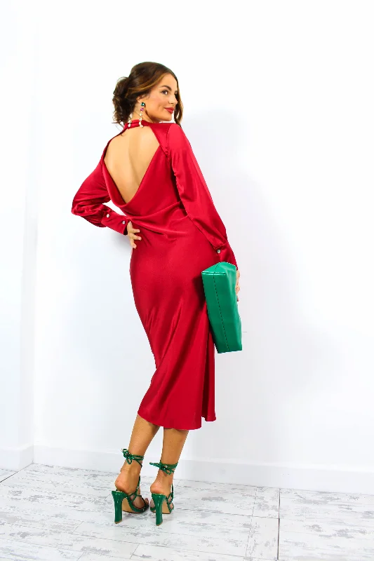 Always Classy - Red Satin Twist Detail Maxi Dress