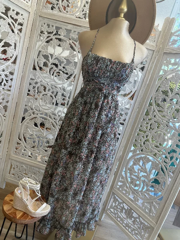 Black Cross Back Maxi Floral Dress