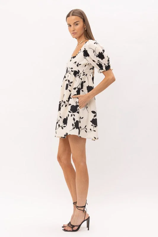 Black Floral Printed Mini Dress