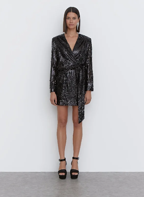 Black Sequin Tie Waist Mini Dress - Olsen