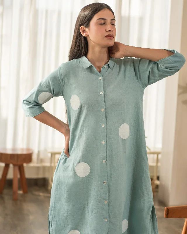 Blue Polka Shirt Dress