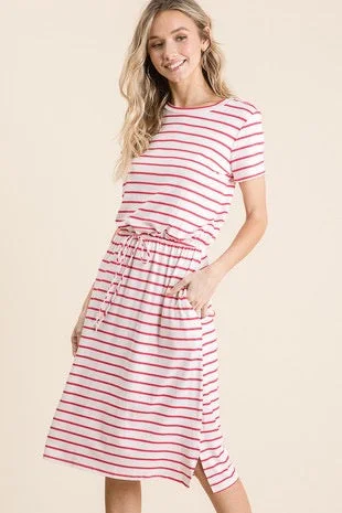 Coral Stripe Midi Dress