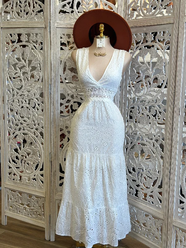 Eyelet White Maxi Dress 100 poliéster no estira