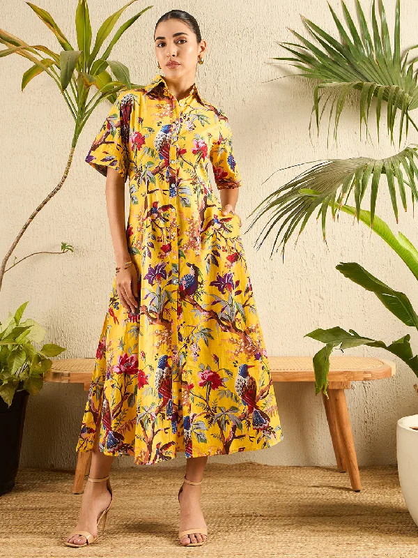 XS / Yellow Bird Print