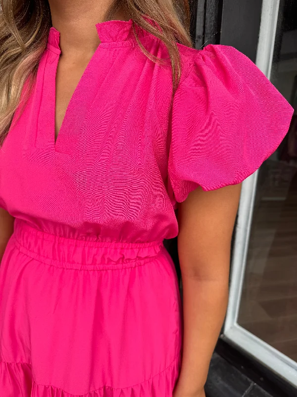 Fuchsia puff sleeve maxi