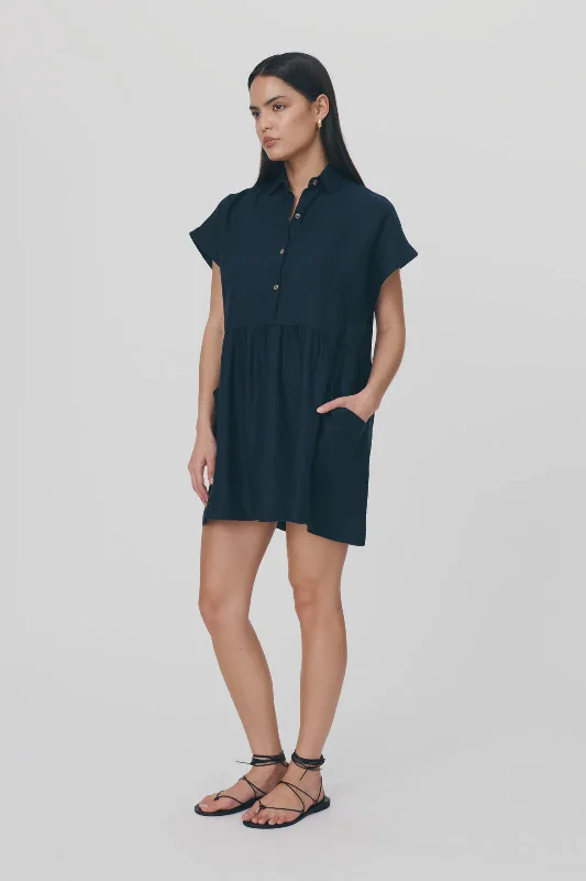 Gina Linen Mini Dress - Ink