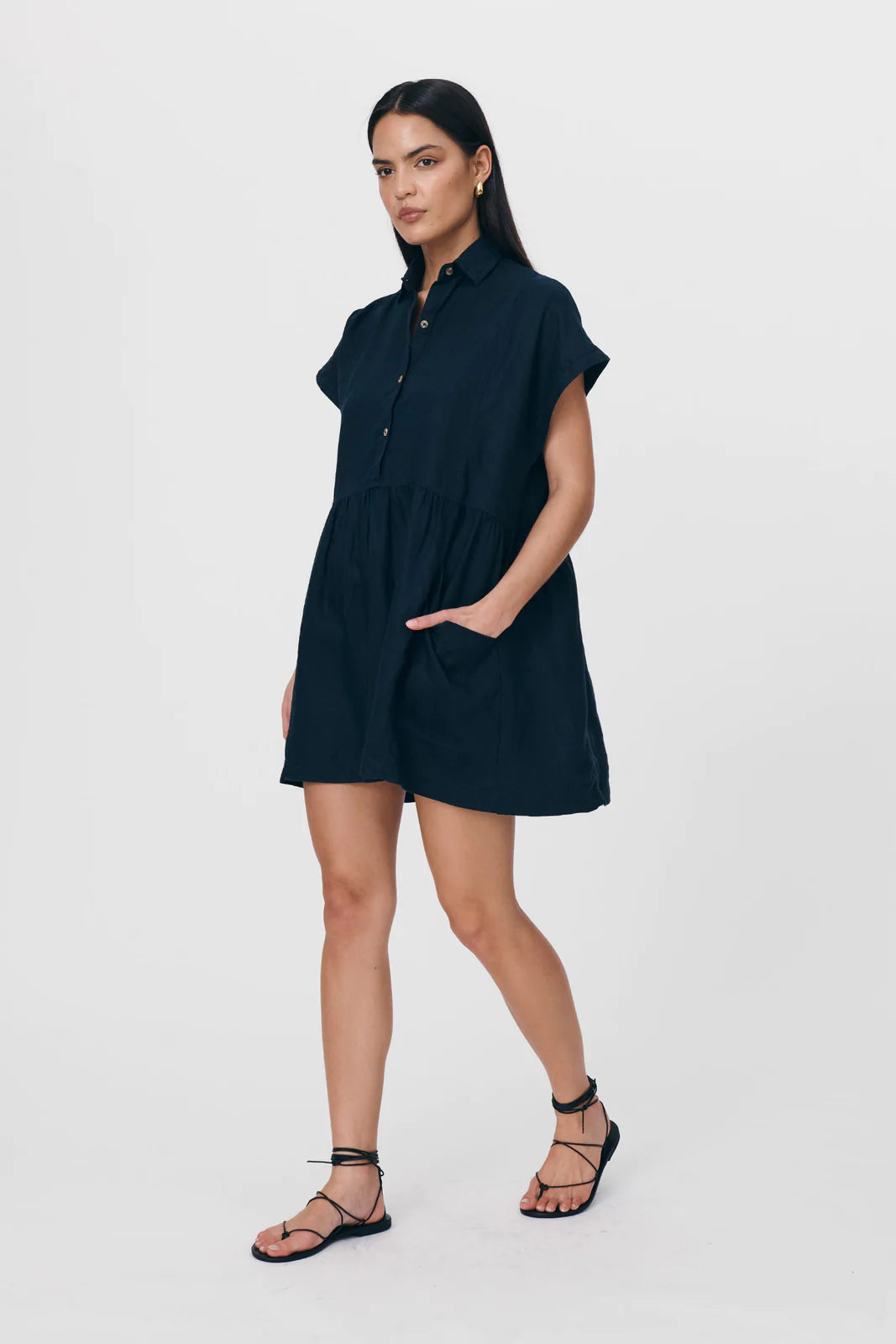 Gina Linen Mini Dress - Ink