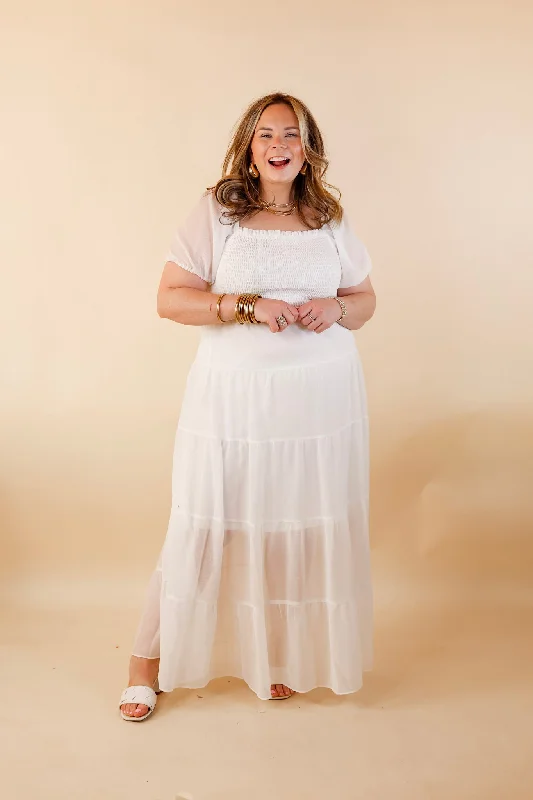 Honeysuckle Love Tiered Maxi Dress with Smocked Bodice in Ivory