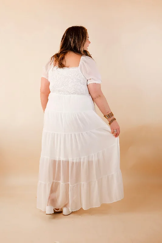 Honeysuckle Love Tiered Maxi Dress with Smocked Bodice in Ivory