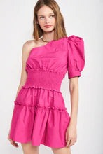 Magenta One Shoulder Mini Dress