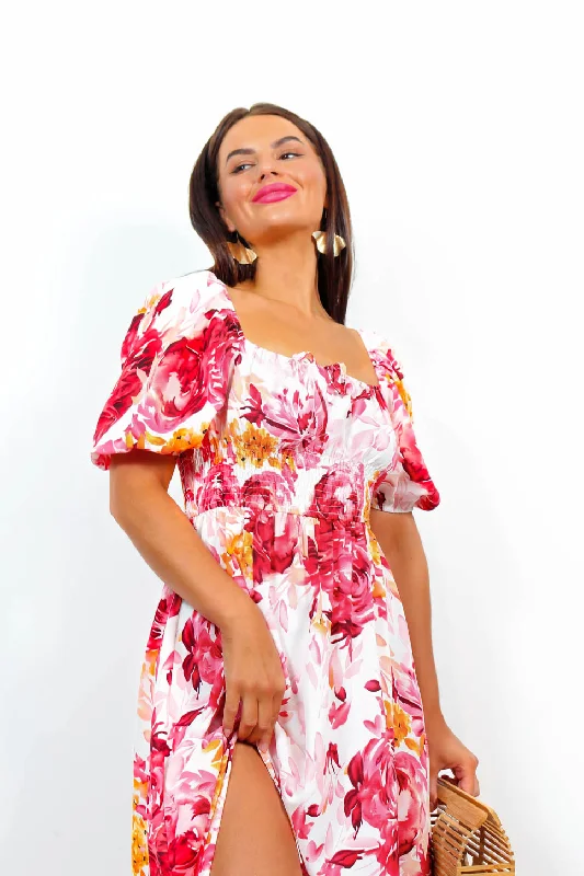 In Paradise - Pink Watercolour Floral Maxi Dress