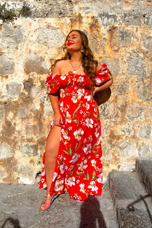 In Paradise - Red Floral Print Maxi Dress