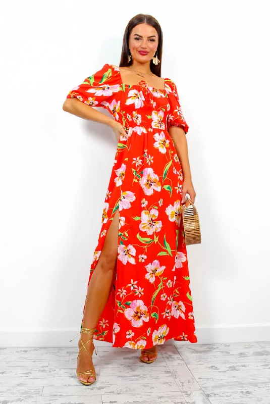 In Paradise - Red Floral Print Maxi Dress