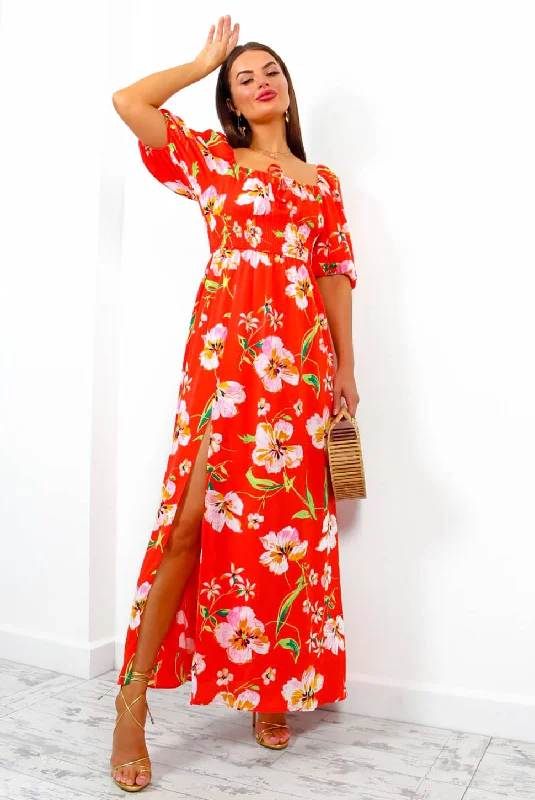 In Paradise - Red Floral Print Maxi Dress