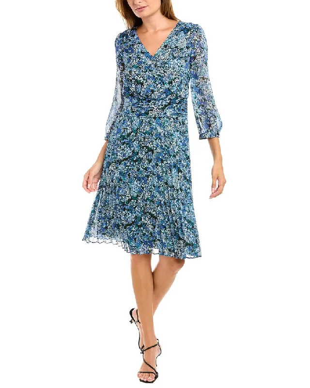 KARL LAGERFELD Floral Chiffon Pleated Midi Dress