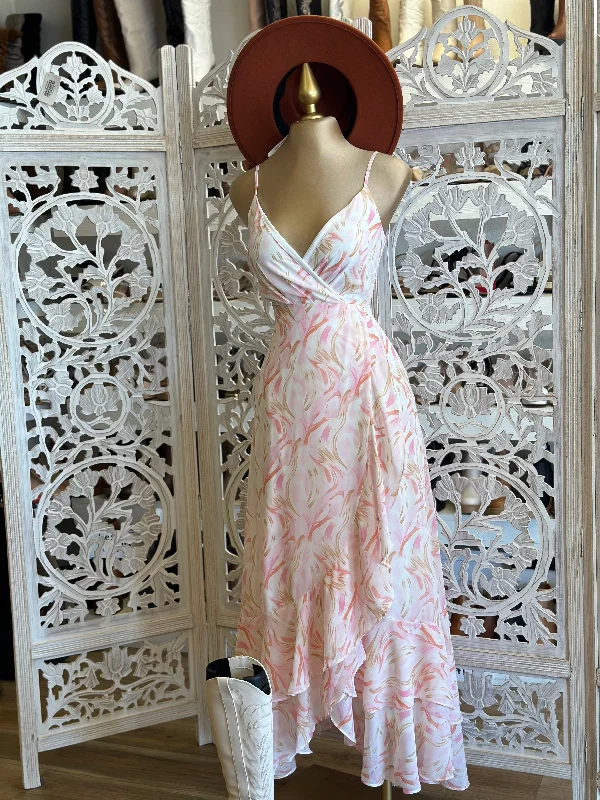 Light Pink Patter Maxi Dress- Not Stretchy