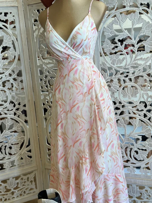 Light Pink Patter Maxi Dress- Not Stretchy