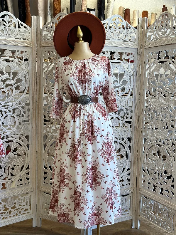 Long Sleeve Pattern Maxi Dress- Slightly Stretchy