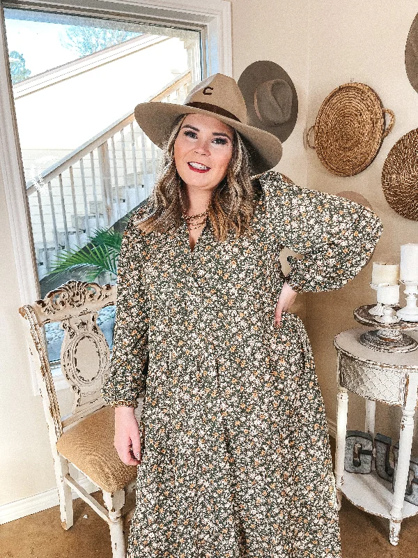 Love Song Long Sleeve Floral Midi Dress in Green