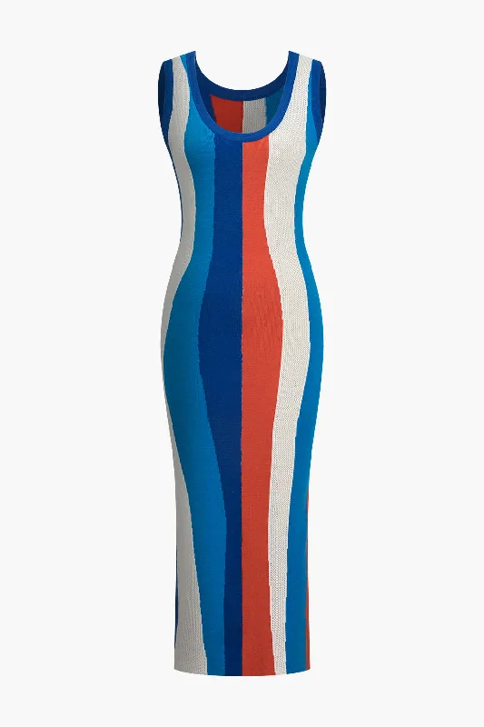 Color Block Print Knit Tank Maxi Dress