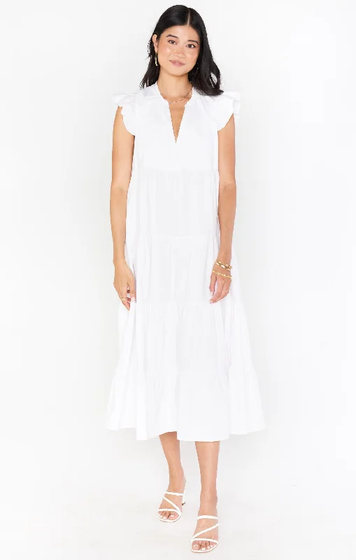 Mia James Midi Dress ~ White Poplin