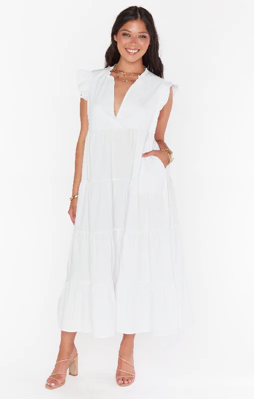 Mia James Midi Dress ~ White Poplin