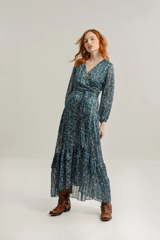 Molly Bracken Kelly Woven Maxi Tie Dress Duck Blue