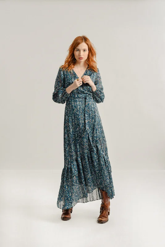 Molly Bracken Kelly Woven Maxi Tie Dress Duck Blue