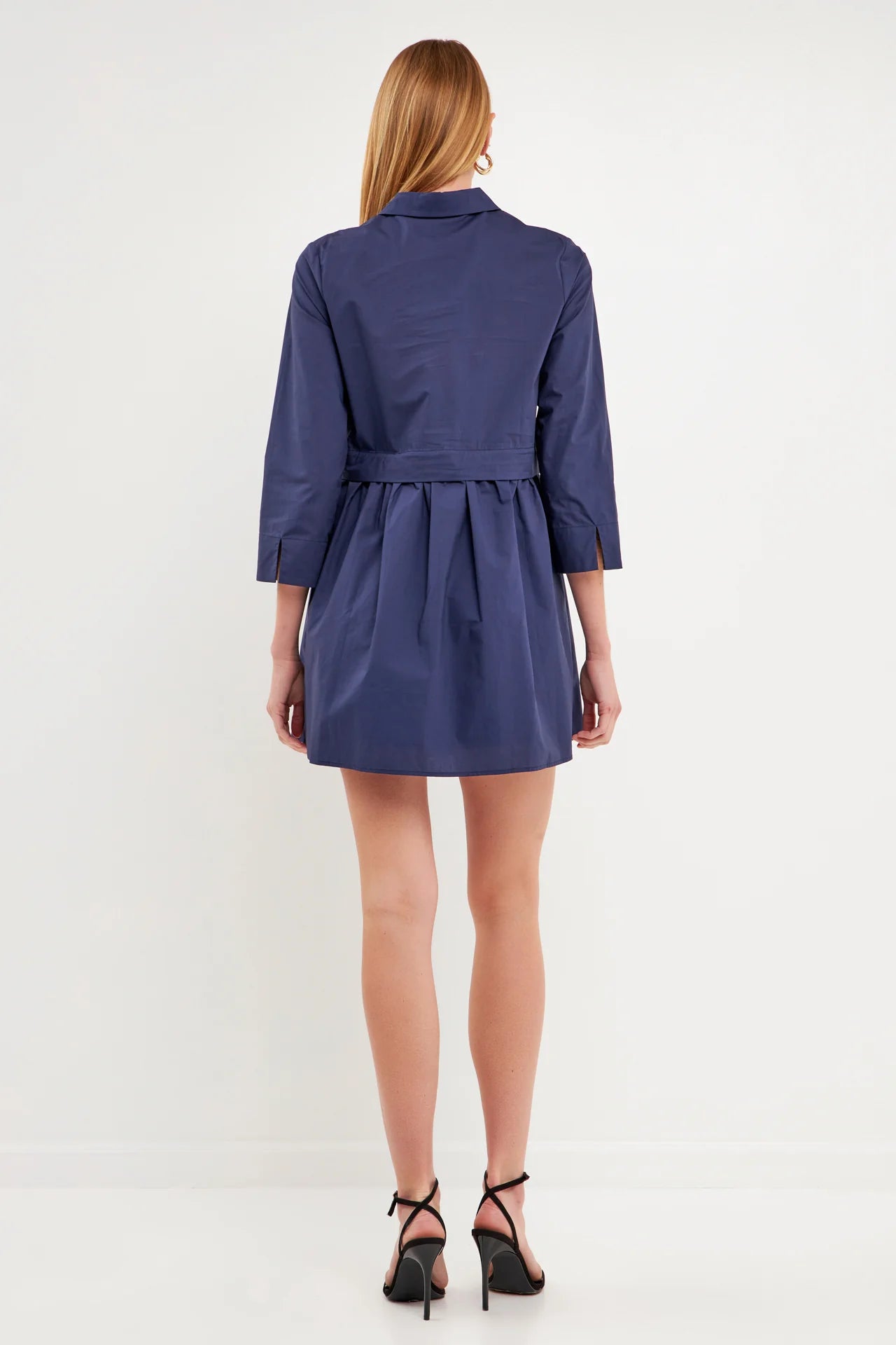 Navy poplin Collared Mini Dress