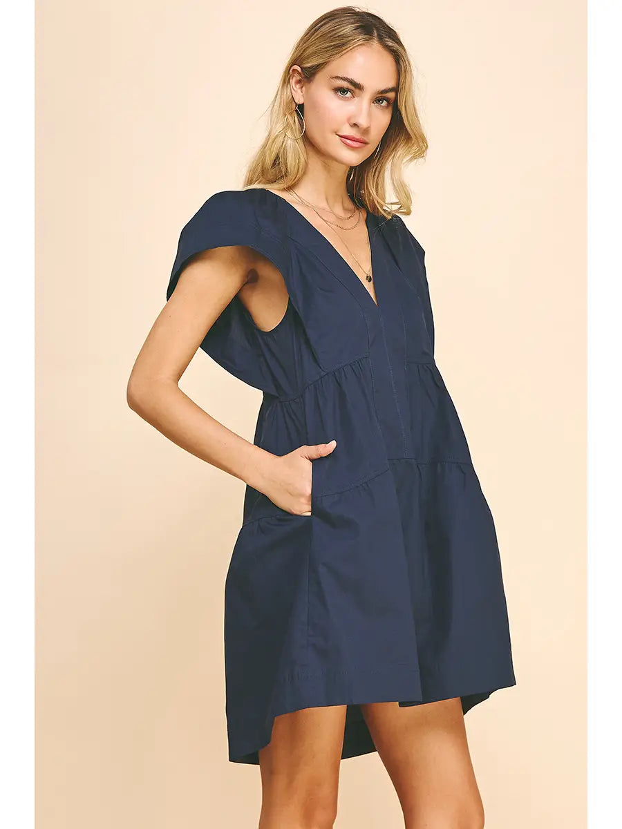 Navy Sleeveless Tiered Mini Dress