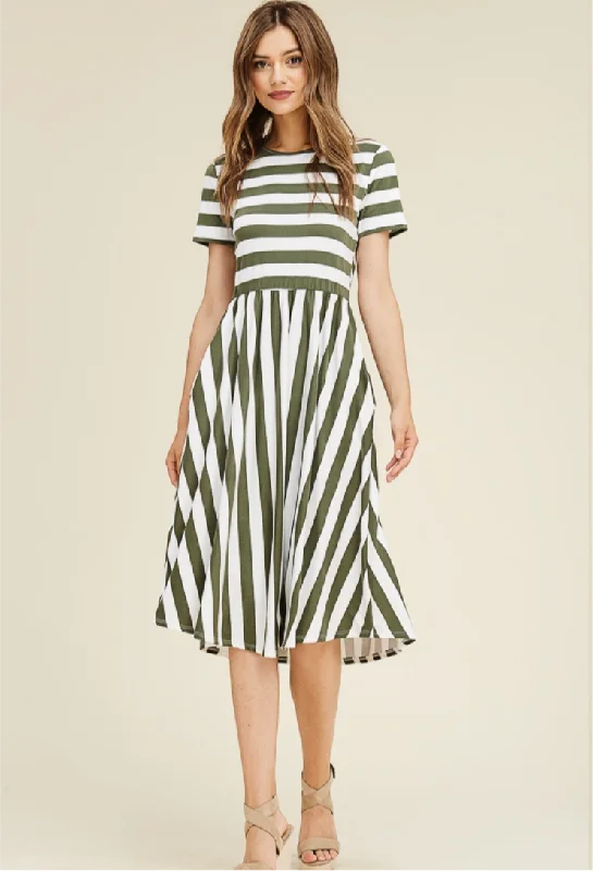 Olive Stripe Midi Dress