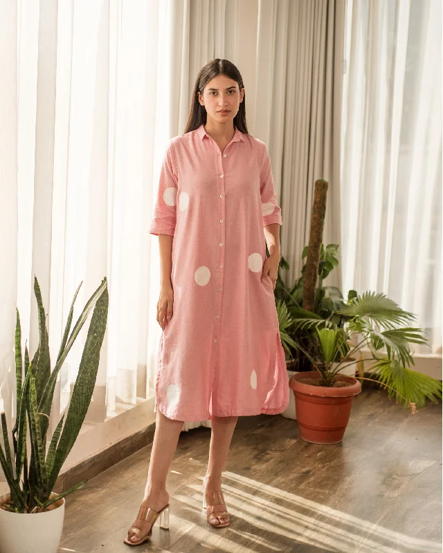 Pink Polka Shirt Dress