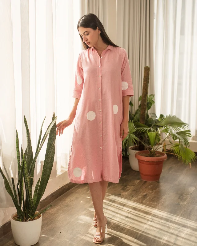 Pink Polka Shirt Dress