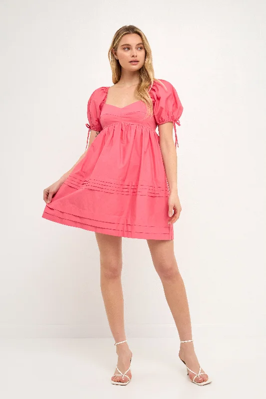 Coral Puff Sleeve Mini Dress