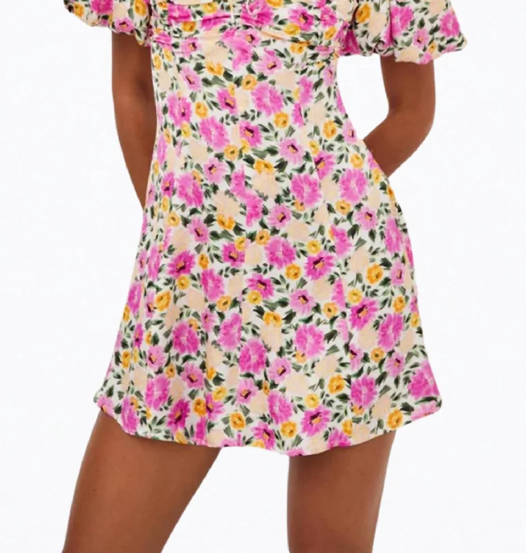 Sasha Floral-Print Puff Sleeve Mini Dress in Pink Floral