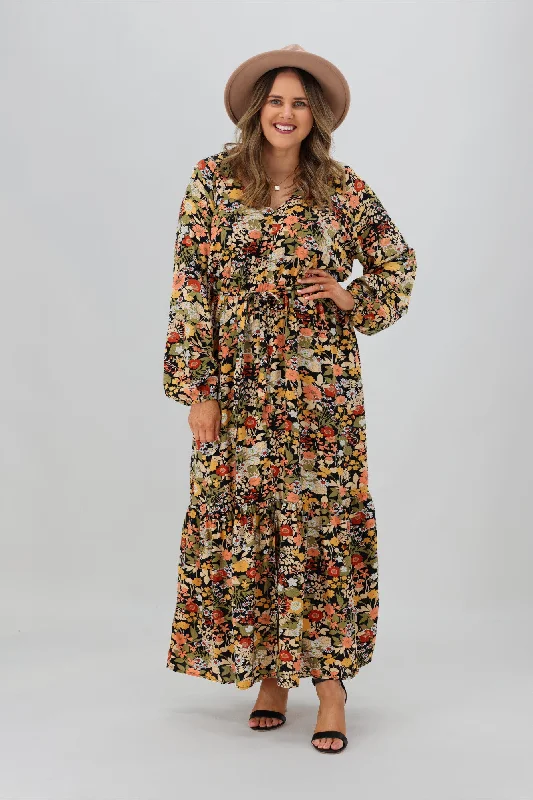 Sass Brigitte Balloon Sleeve Maxi Dress Multi