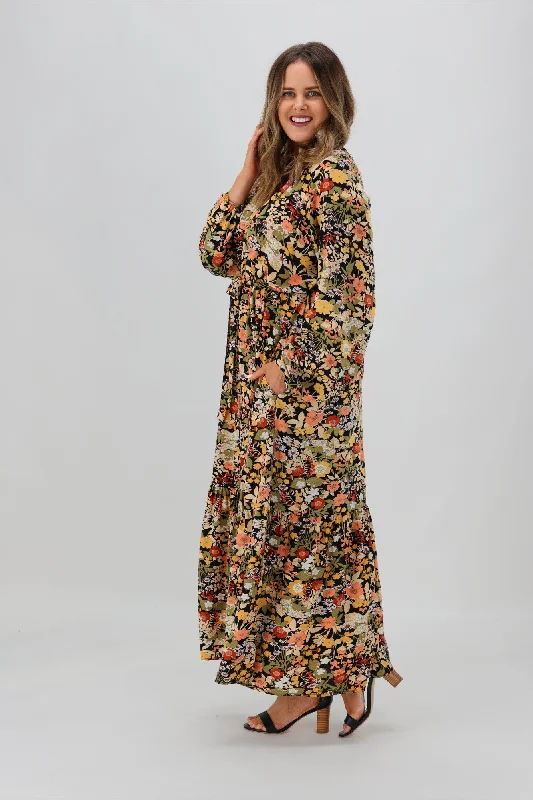 Sass Brigitte Balloon Sleeve Maxi Dress Multi