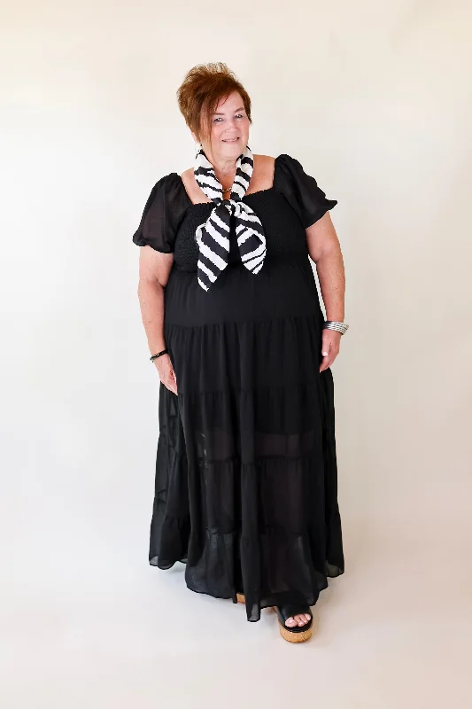 Honeysuckle Love Tiered Maxi Dress with Smocked Bodice in Black