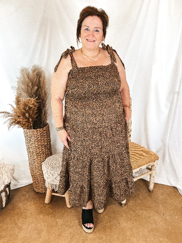 Last Chance Size 3XL | Fated For Love Tiered Midi Dress with Smocked Bodice in Leopard Print