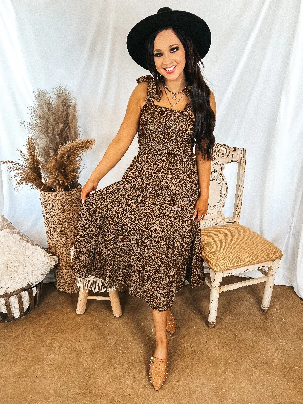 Last Chance Size 3XL | Fated For Love Tiered Midi Dress with Smocked Bodice in Leopard Print