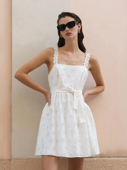 White Organza Dot Mini Dress