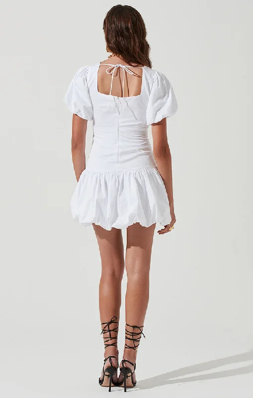 Puff Sleeve Bubble Mini Dress with Front Cut Out