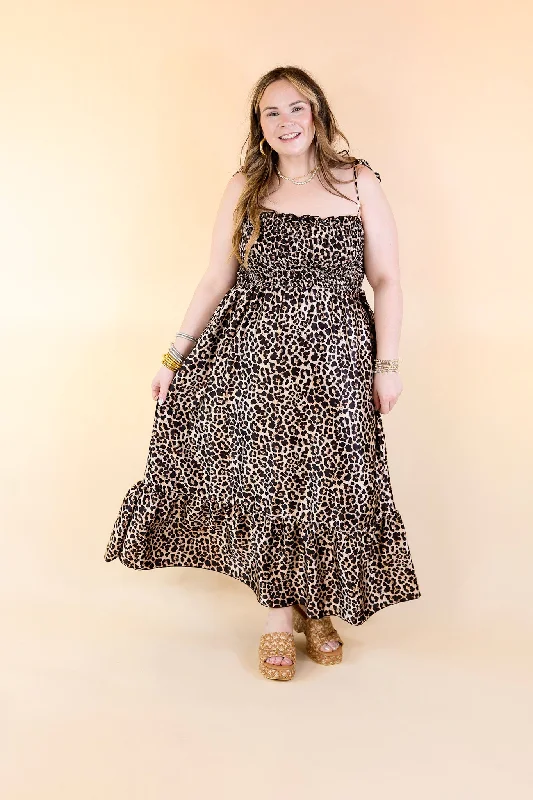 Wild Thoughts Leopard Print Maxi Dress with Spaghetti Straps in Brown