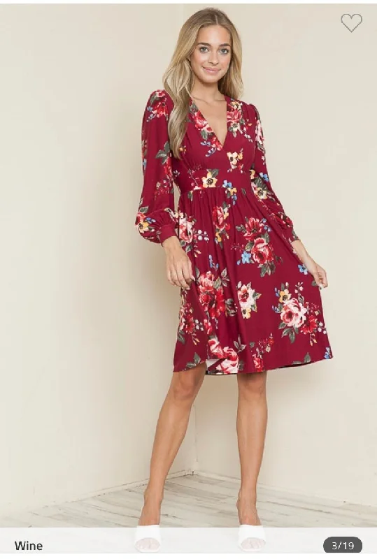 Wine Floral Midi dress