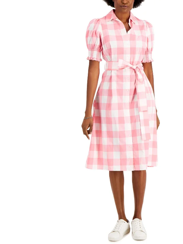 Womens Gingham Puff Sleeve Shirtdress