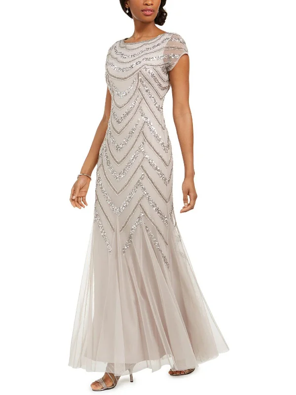 Womens Sequined Maxi Evening Dress