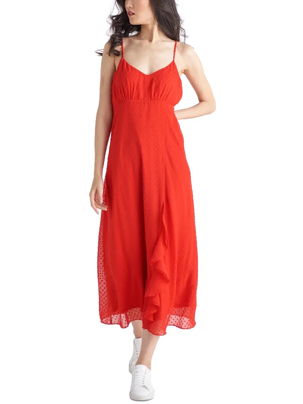 Womens Textured Tea Length Midi Dress