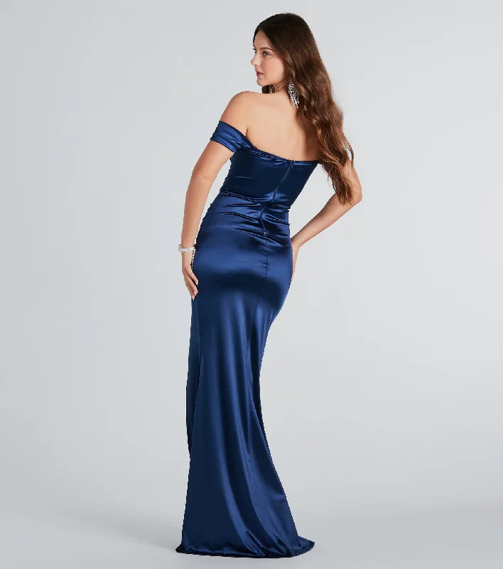 Albi Formal Satin Pleated Mermaid Long Dress