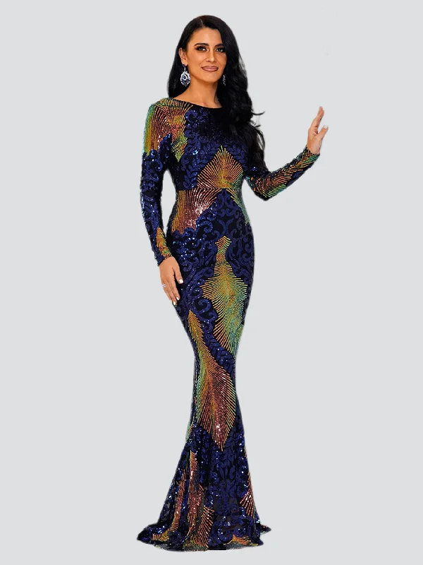 Graphic Sequin Mermaid Fromal Dress FT19747