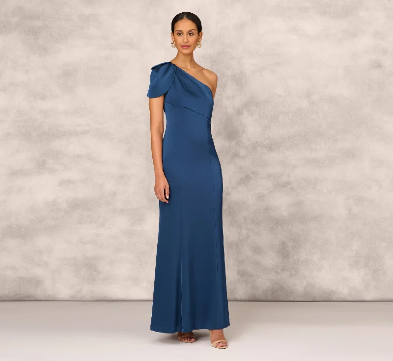 Draped One-Shoulder Mermaid Gown In Twilight Blue